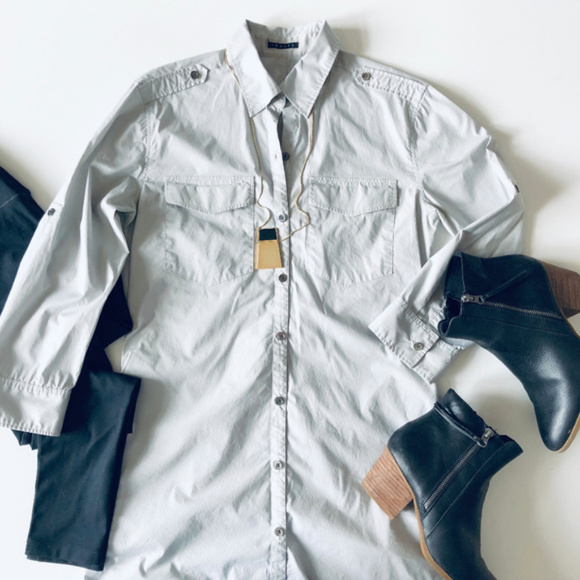 Theory Tops - Theory Cotton Button Down Tunic Top